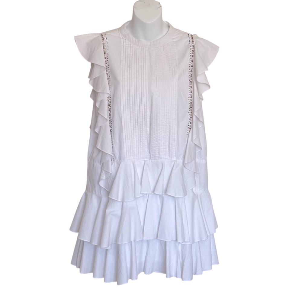 Piper by Townsen White Beaded Ruffle Mini Dress Size Medium